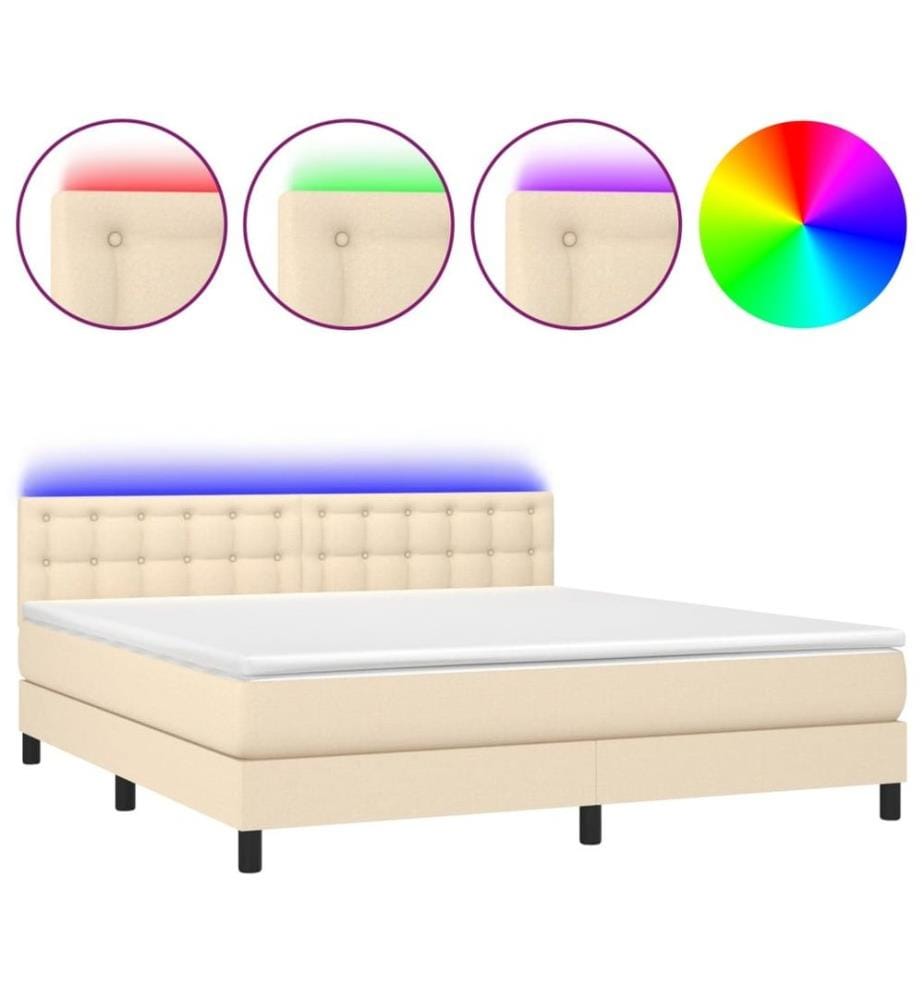 Boxspringbett mit Matratze & LED Creme 160x200 cm Stoff