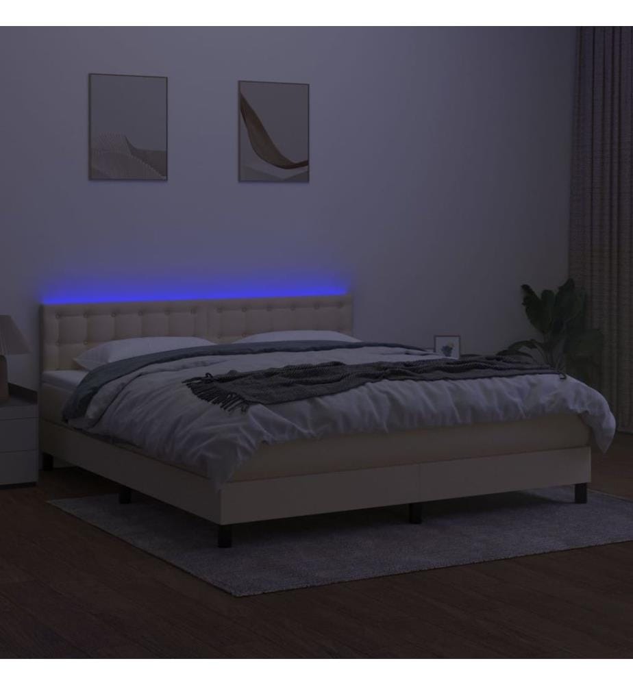 Boxspringbett mit Matratze & LED Creme 160x200 cm Stoff