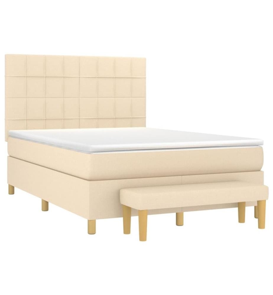 Boxspringbett mit Matratze Creme 140x190 cm Stoff