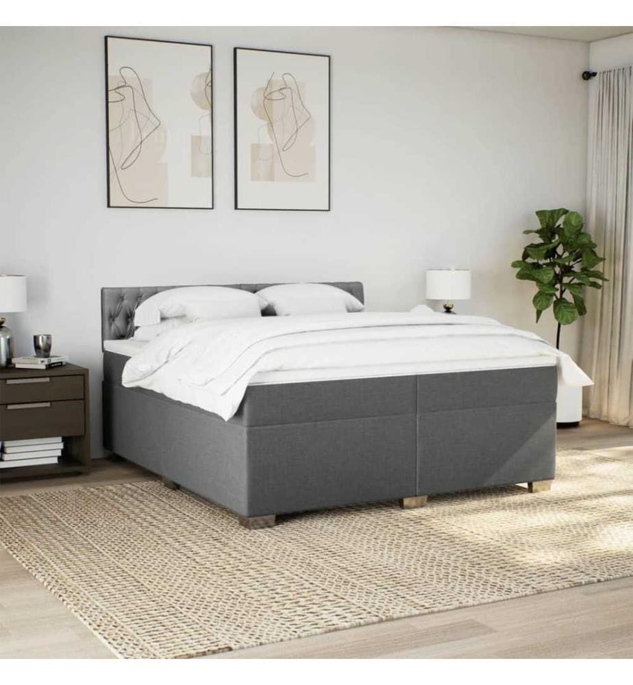 Boxspringbett mit Matratze Dunkelgrau 200x200 cm Stoff