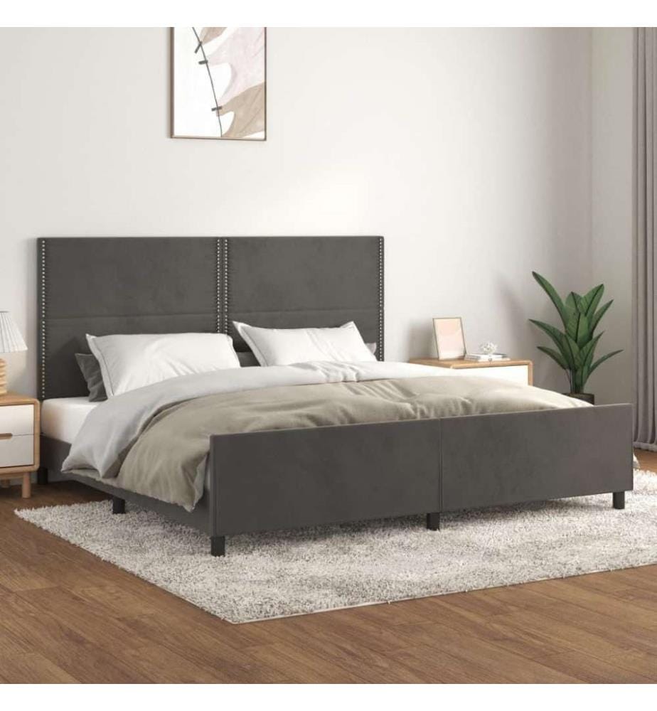 Cadre de lit avec tête de lit Gris foncé 200x200 cm Velours