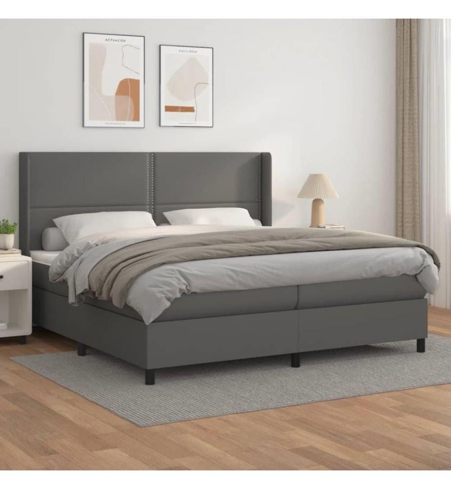 Boxspringbett mit Matratze Grau 200x200 cm Kunstleder