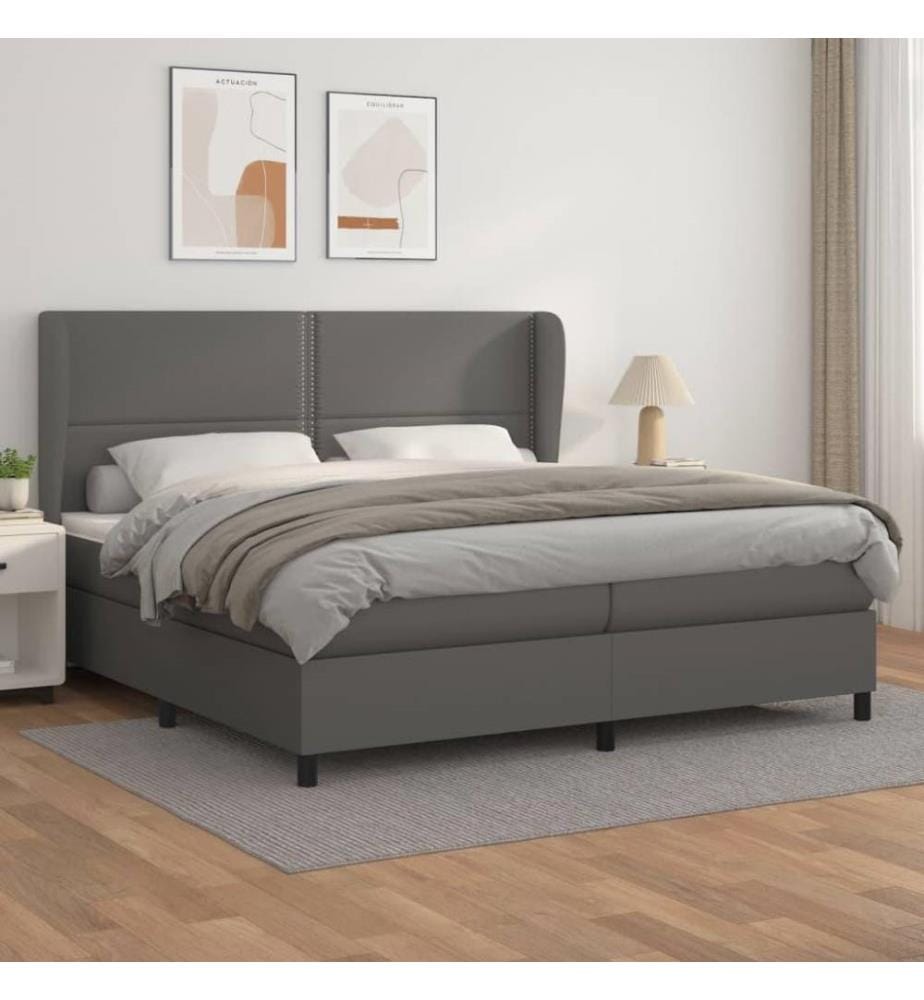 Boxspringbett mit Matratze Grau 200x200 cm Kunstleder