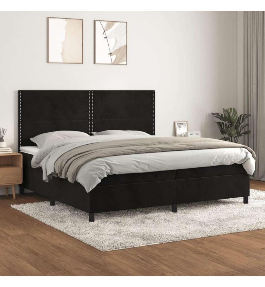 Lit à sommier tapissier et matelas Noir 200x200 cm Velours