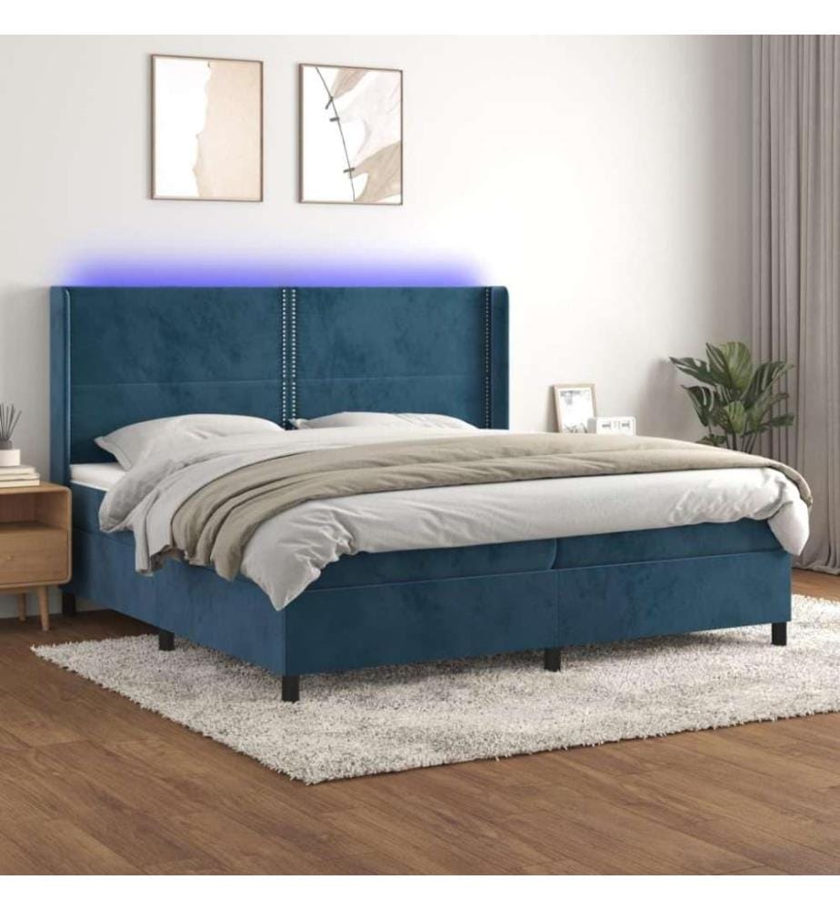 Boxspringbett mit Matratze & LED Dunkelblau 200x200 cm Samt