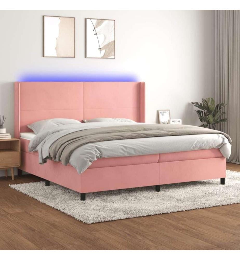Boxspringbett mit Matratze & LED Rosa 200x200 cm Samt