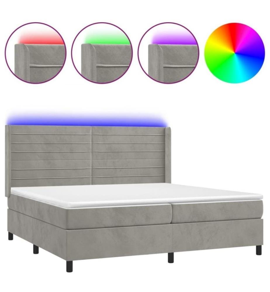 Boxspringbett mit Matratze & LED Hellgrau 200x200 cm Samt