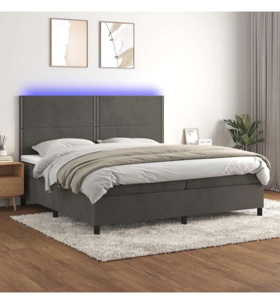 Boxspringbett mit Matratze & LED Dunkelgrau 200x200 cm Samt
