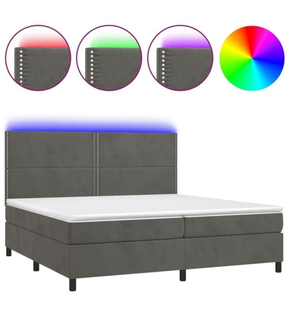 Boxspringbett mit Matratze & LED Dunkelgrau 200x200 cm Samt