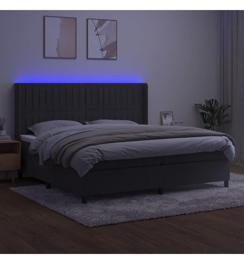 Boxspringbett mit Matratze & LED Dunkelgrau 200x200 cm Samt