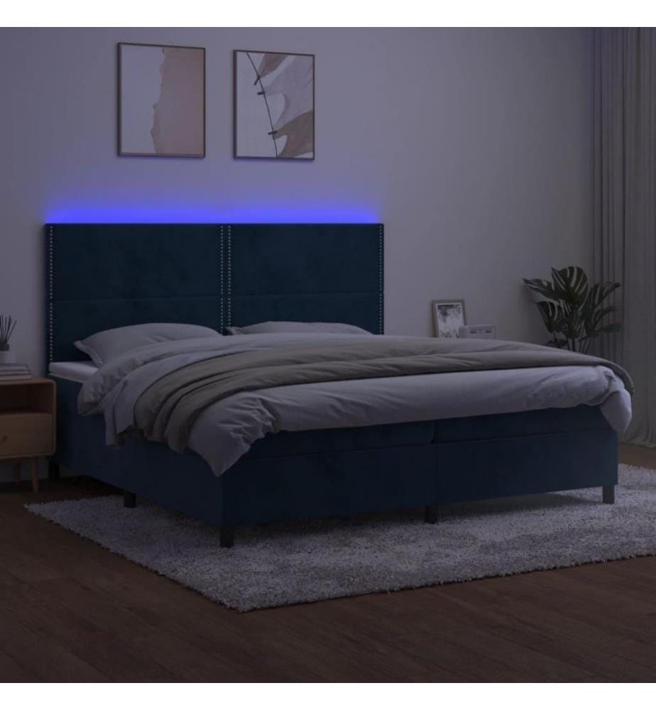 Boxspringbett mit Matratze & LED Dunkelblau 200x200 cm Samt