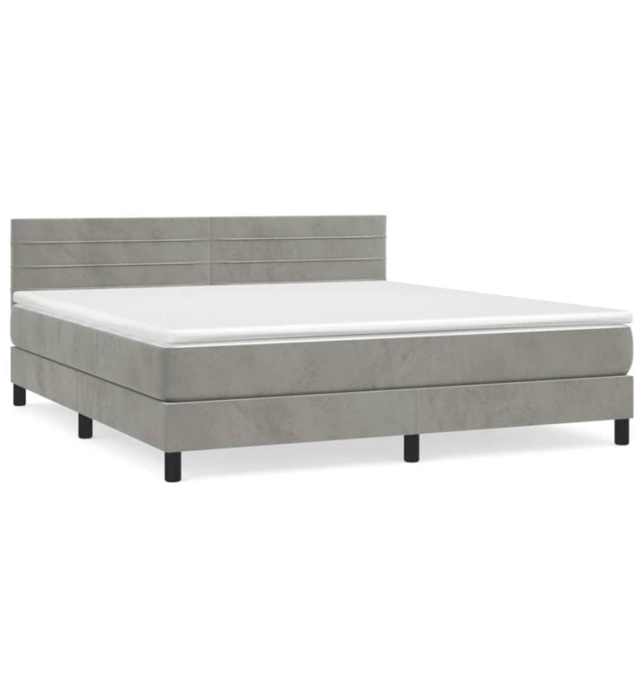 Boxspringbett mit Matratze Hellgrau 160x200 cm Samt