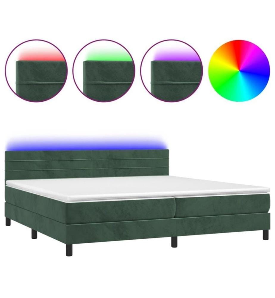 Boxspringbett mit Matratze & LED Dunkelgrün 200x200 cm Samt