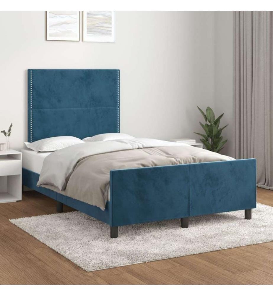 Bettgestell mit Kopfteil Dunkelblau 120x200 cm Samt
