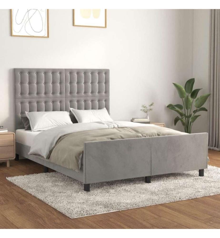 Bettgestell mit Kopfteil Hellgrau 140x190 cm Samt