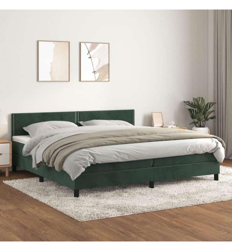 Boxspringbett mit Matratze Dunkelgrün 200x200 cm Samt