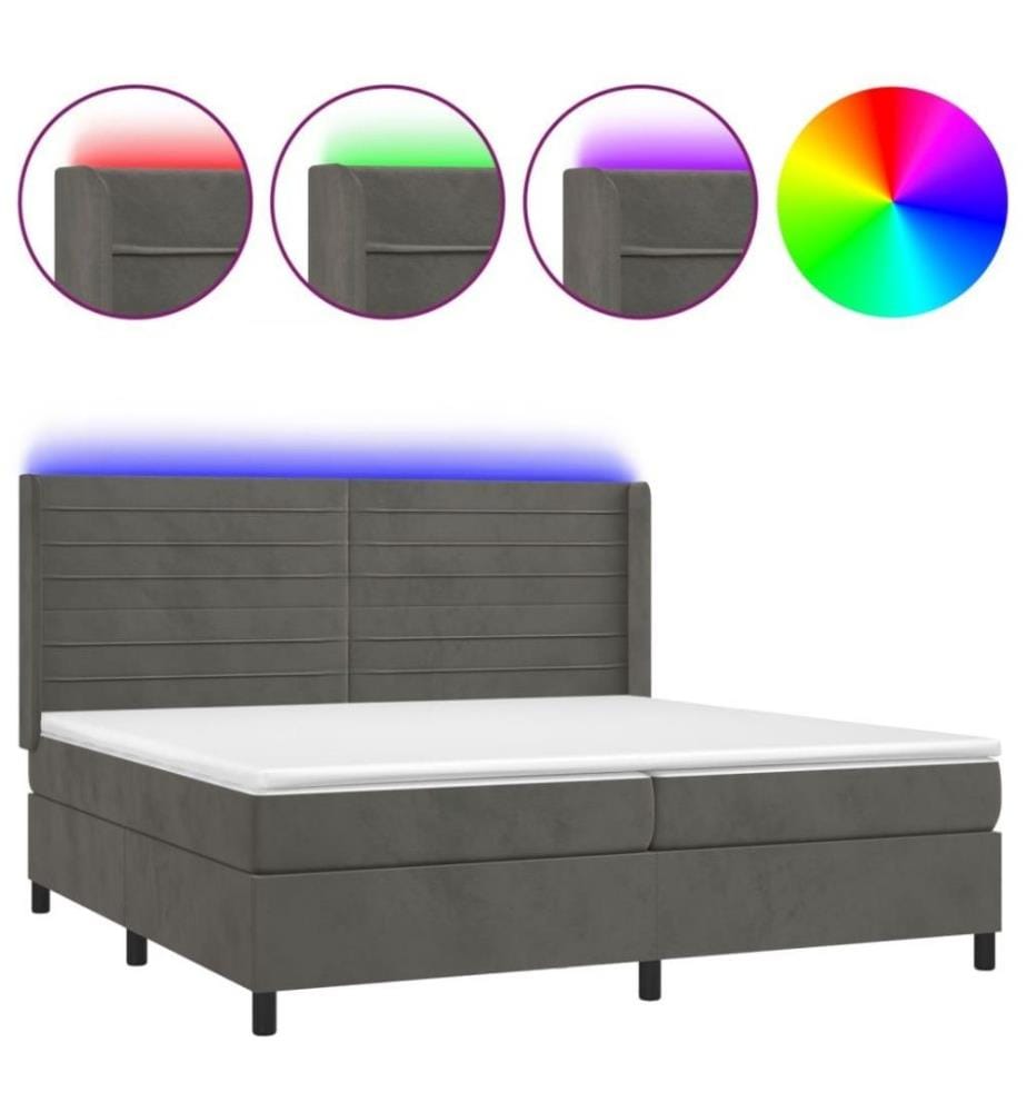 Boxspringbett mit Matratze & LED Dunkelgrau 200x200 cm Samt