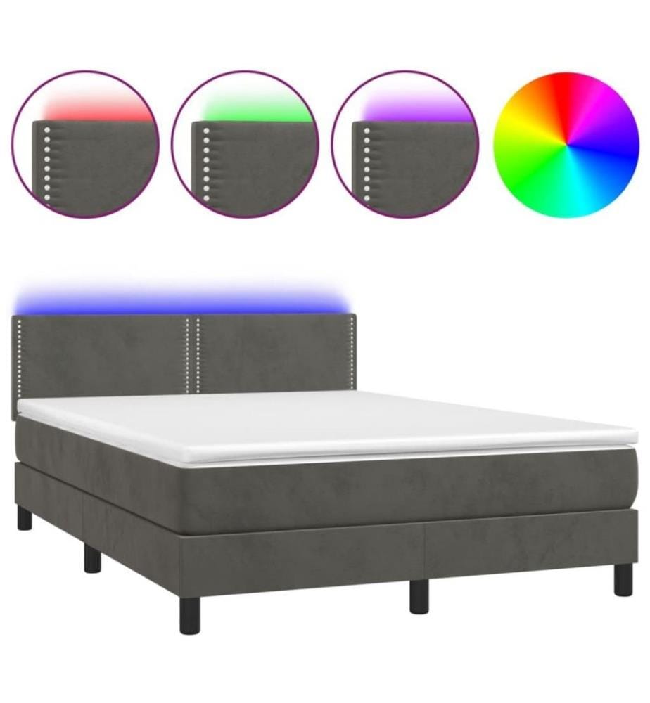 Boxspringbett mit Matratze & LED Dunkelgrau 140x200 cm Samt