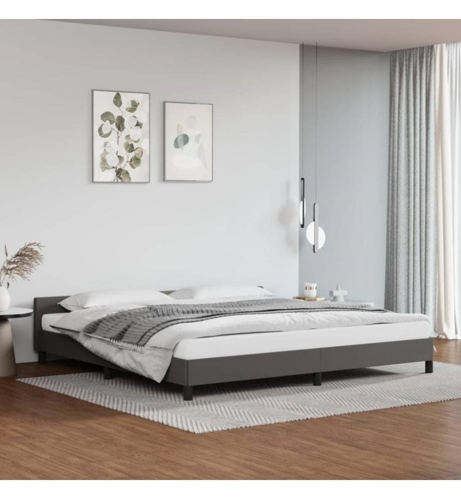 Cadre de lit avec tête de lit Gris 200x200 cm Similicuir