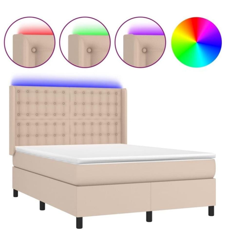 Boxspringbett mit Matratze & LED Cappuccino-Braun 140x200cm