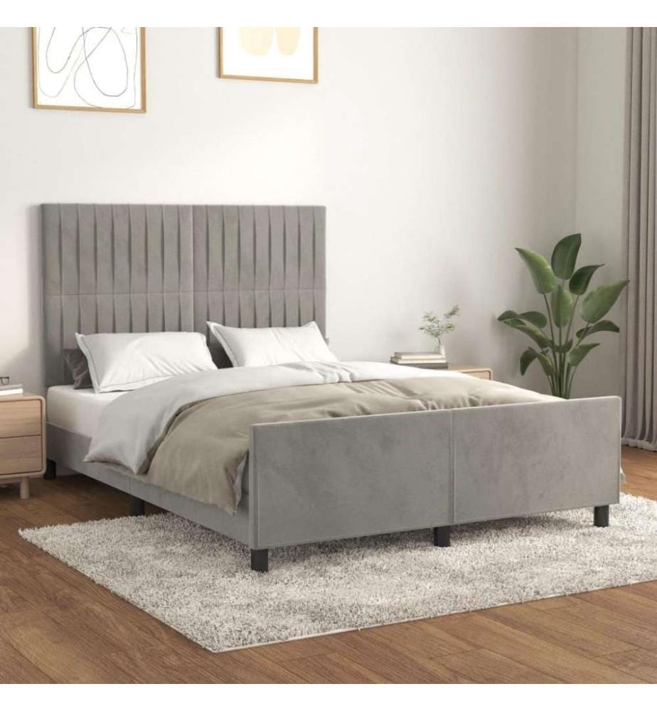 Cadre de lit avec tête de lit Gris clair 140x190 cm Velours