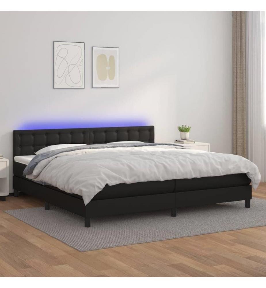 Boxspringbett mit Matratze & LED Schwarz 200x200 cm Kunstleder
