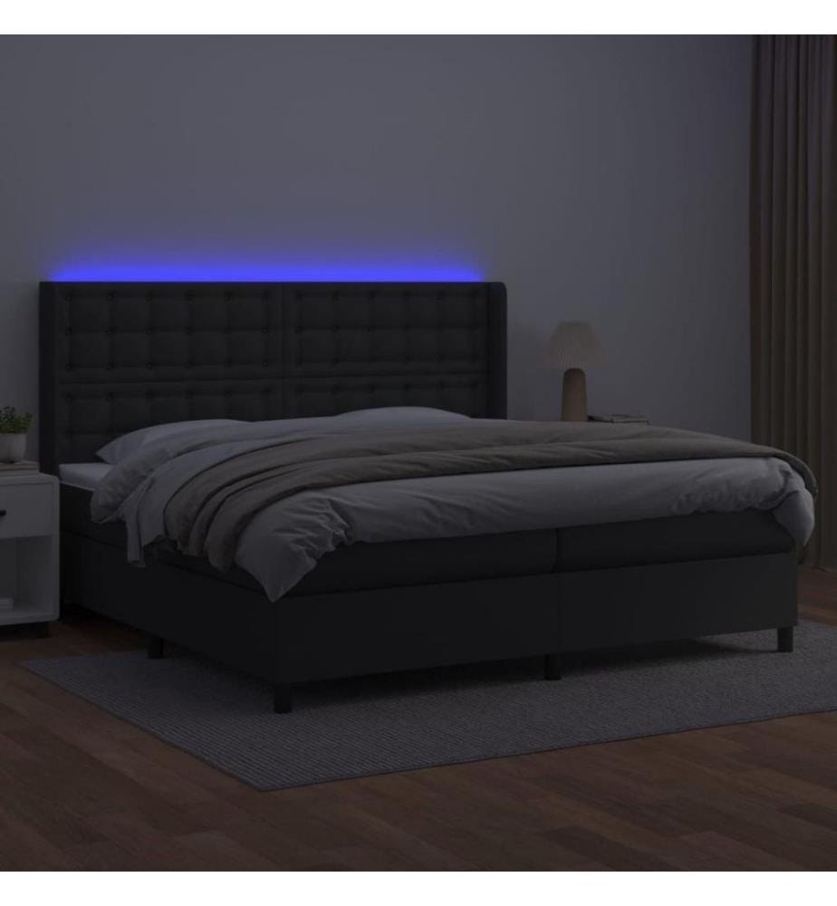 Boxspringbett mit Matratze & LED Schwarz 200x200 cm Kunstleder
