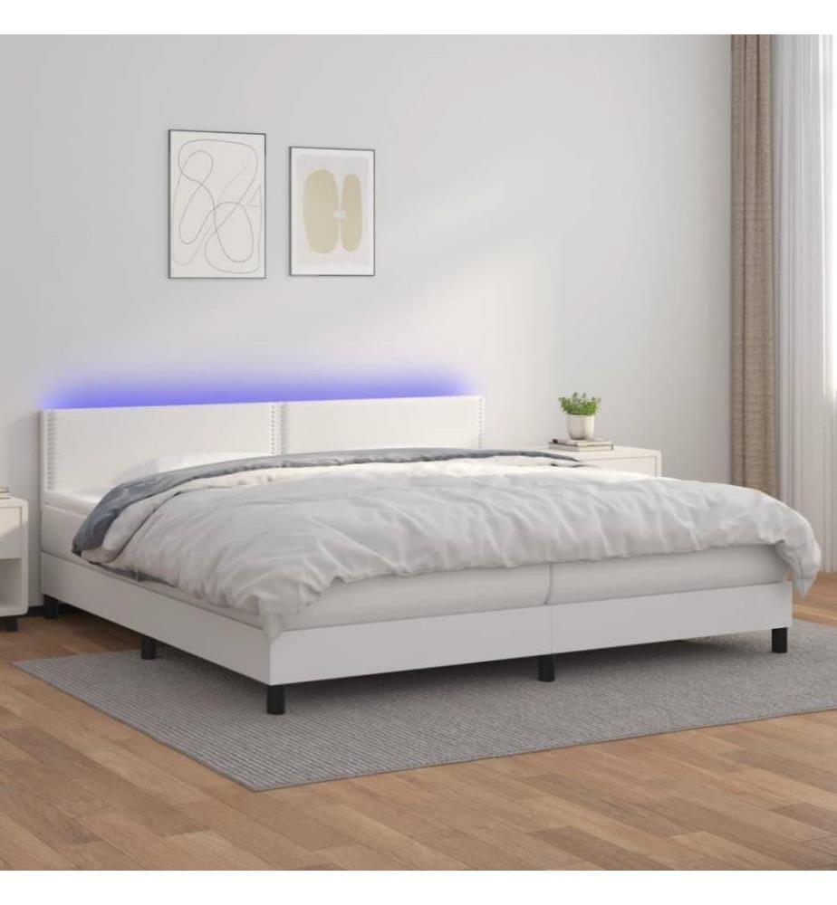 Boxspringbett mit Matratze & LED Weiss 200x200 cm Kunstleder