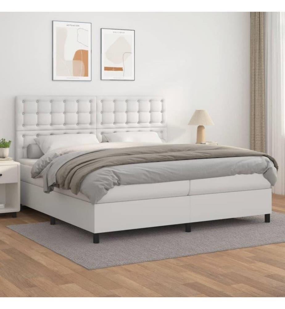 Boxspringbett mit Matratze Weiss 200x200 cm Kunstleder