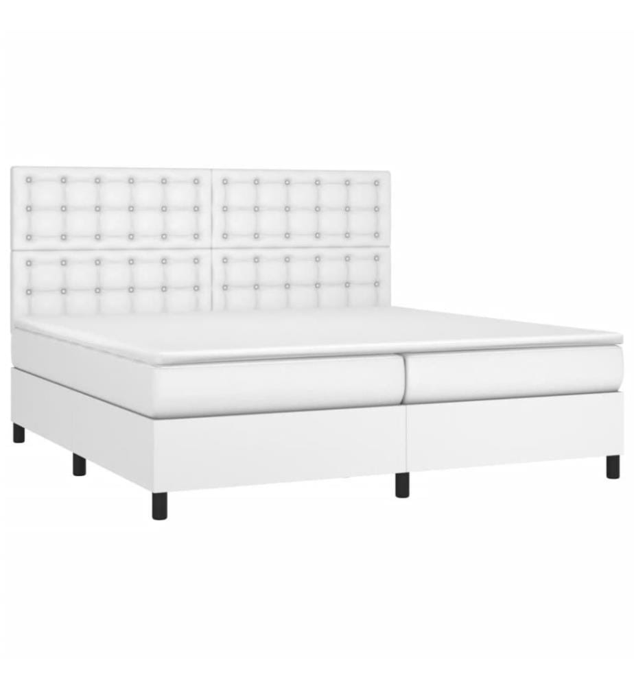 Boxspringbett mit Matratze Weiss 200x200 cm Kunstleder