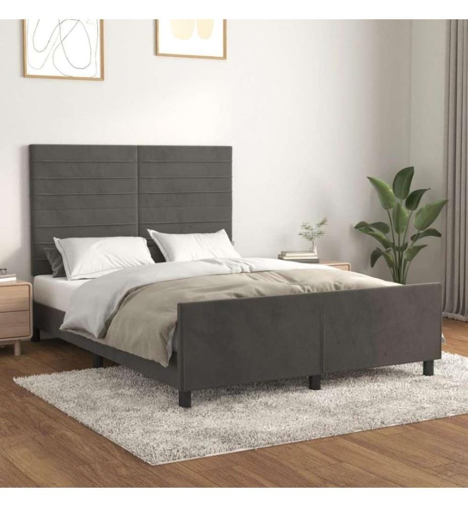 Bettgestell mit Kopfteil Dunkelgrau 140x190 cm Samt