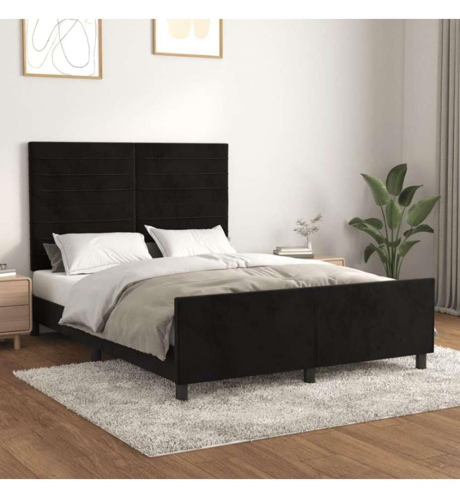 Bettgestell mit Kopfteil Schwarz 140x200 cm Samt