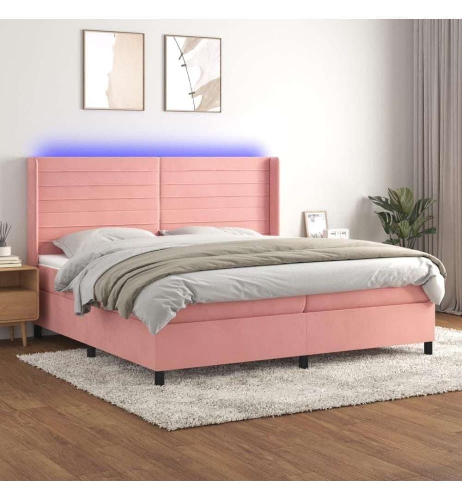 Boxspringbett mit Matratze & LED Rosa 200x200 cm Samt