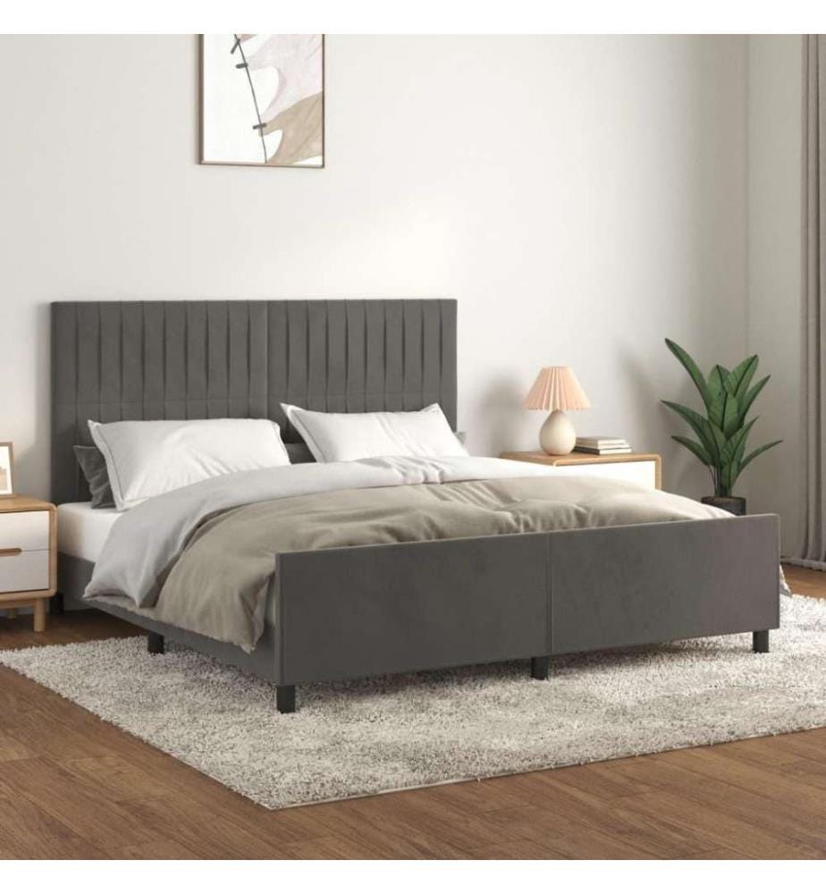 Bettgestell mit Kopfteil Dunkelgrau 160x200 cm Samt
