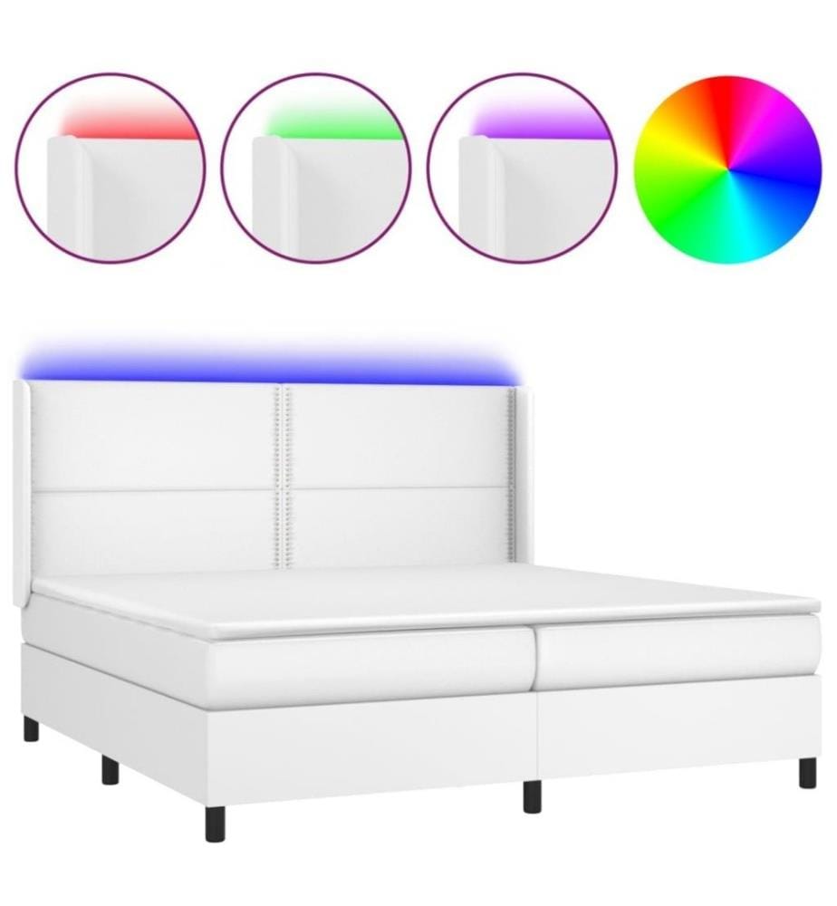 Boxspringbett mit Matratze & LED Weiss 200x200 cm Kunstleder
