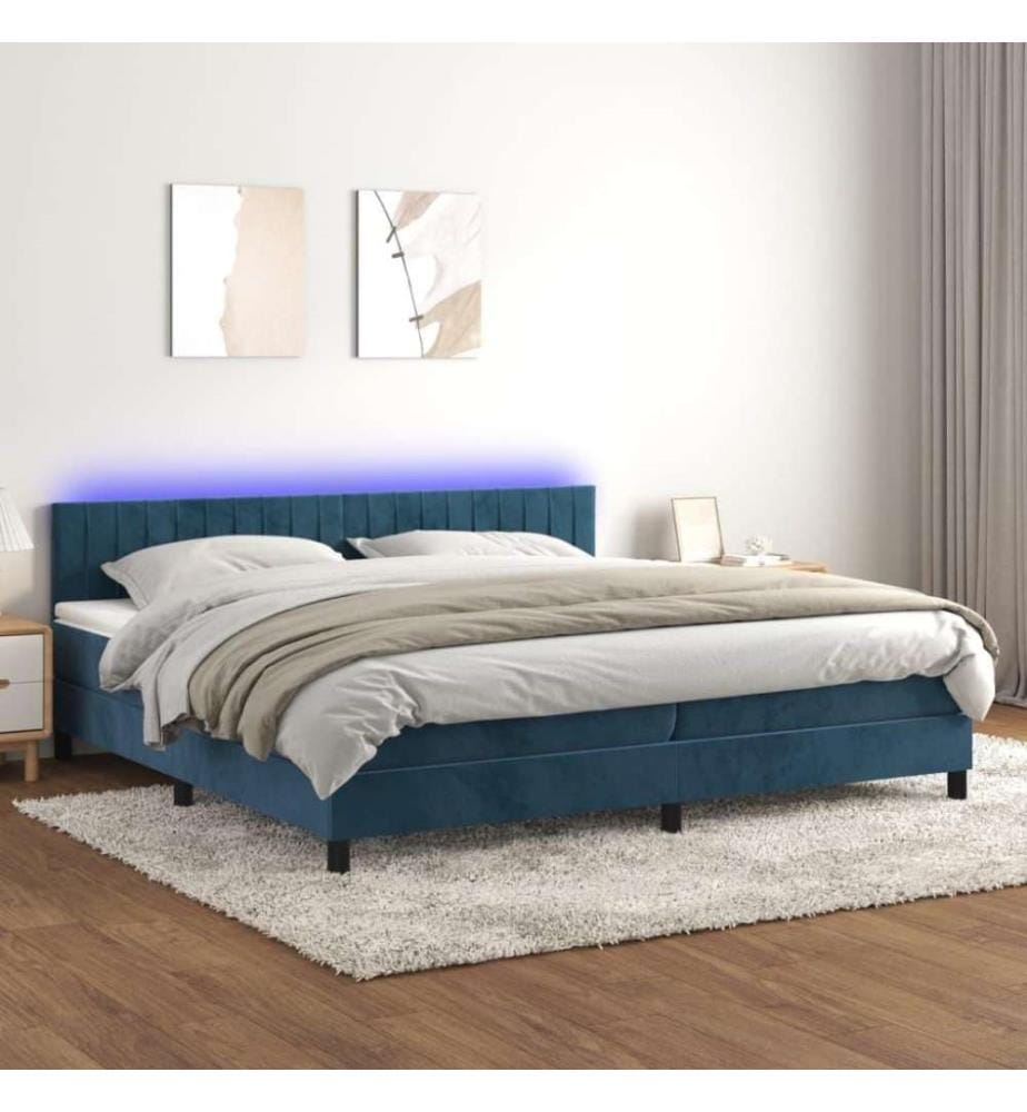 Boxspringbett mit Matratze & LED Dunkelblau 200x200 cm Samt