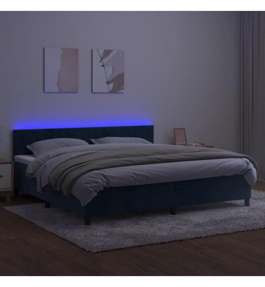 Boxspringbett mit Matratze & LED Dunkelblau 200x200 cm Samt