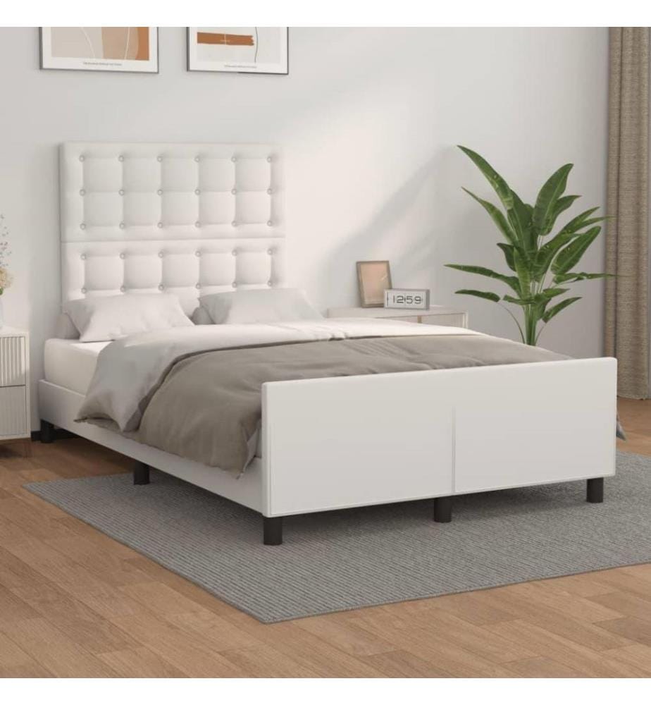 Bettgestell mit Kopfteil Weiss 120x200 cm Kunstleder