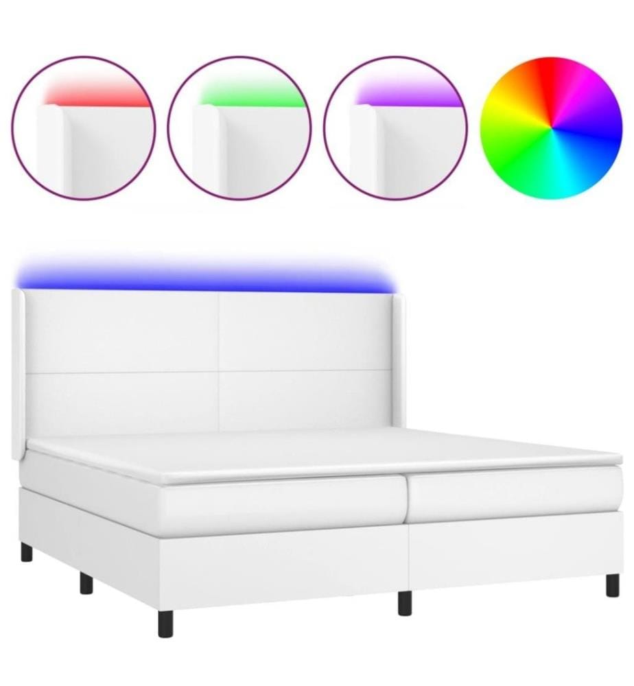 Boxspringbett mit Matratze & LED Weiss 200x200 cm Kunstleder