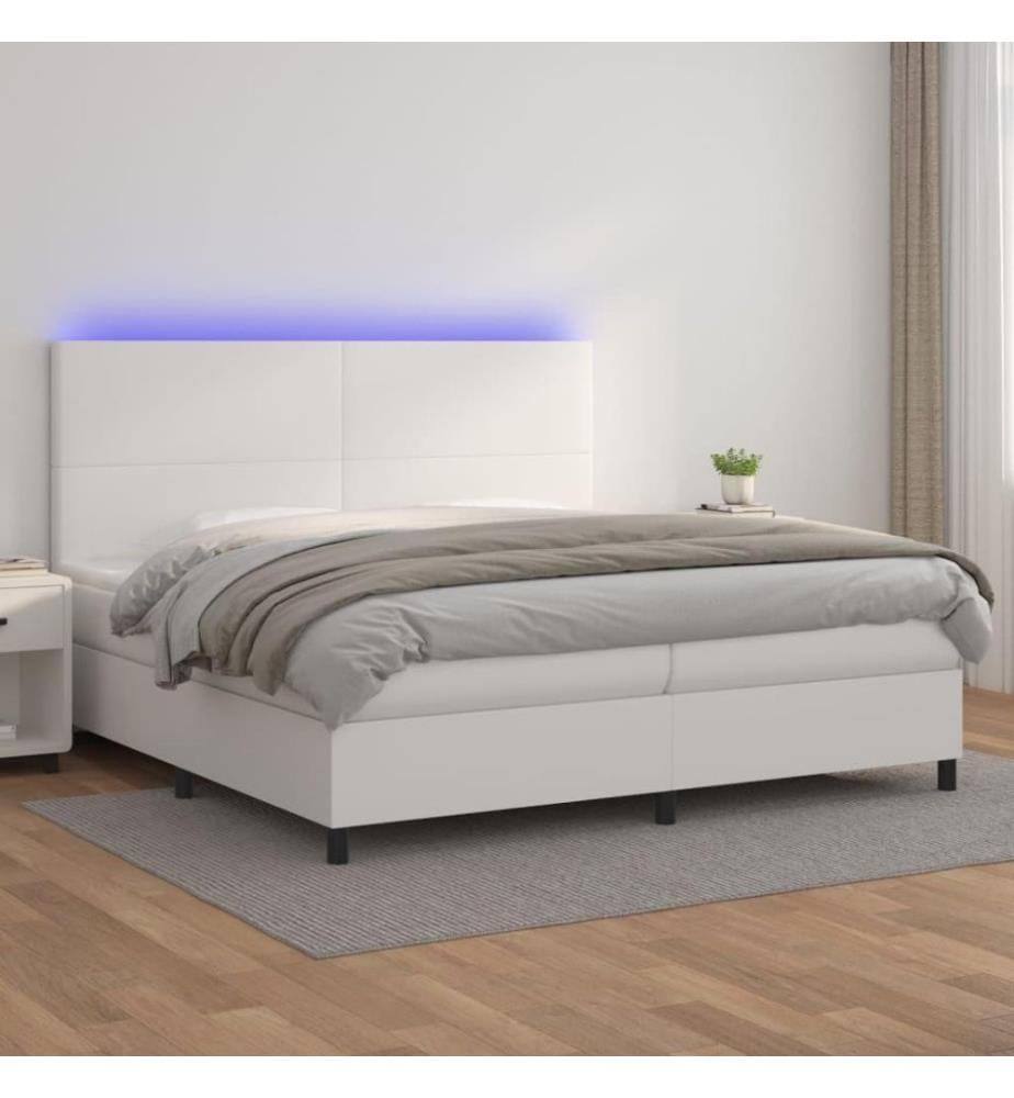 Boxspringbett mit Matratze & LED Weiss 200x200 cm Kunstleder
