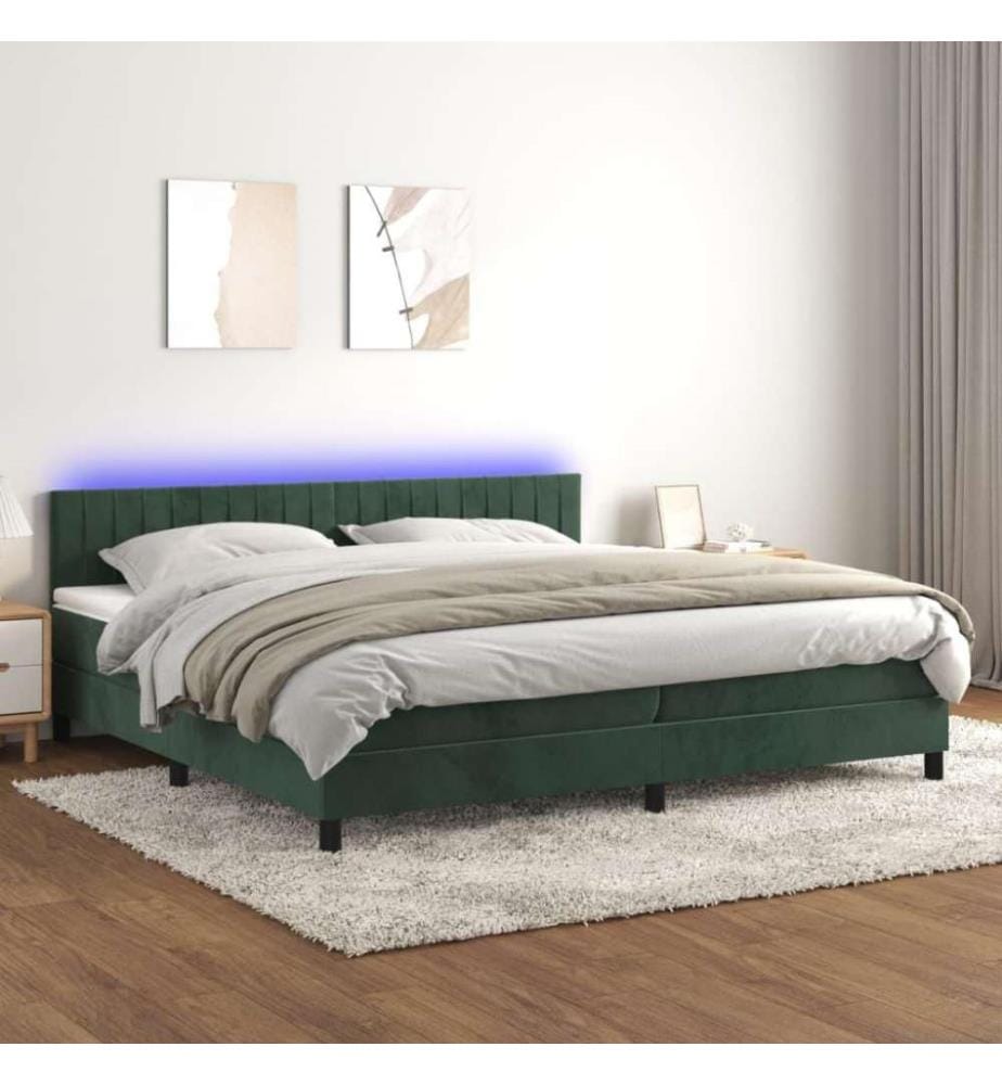 Boxspringbett mit Matratze & LED Dunkelgrün 200x200 cm Samt