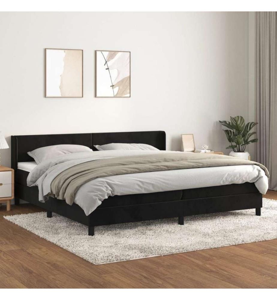 Lit à sommier tapissier et matelas Noir 200x200 cm Velours