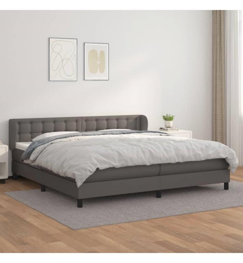 Boxspringbett mit Matratze Grau 200x200 cm Kunstleder