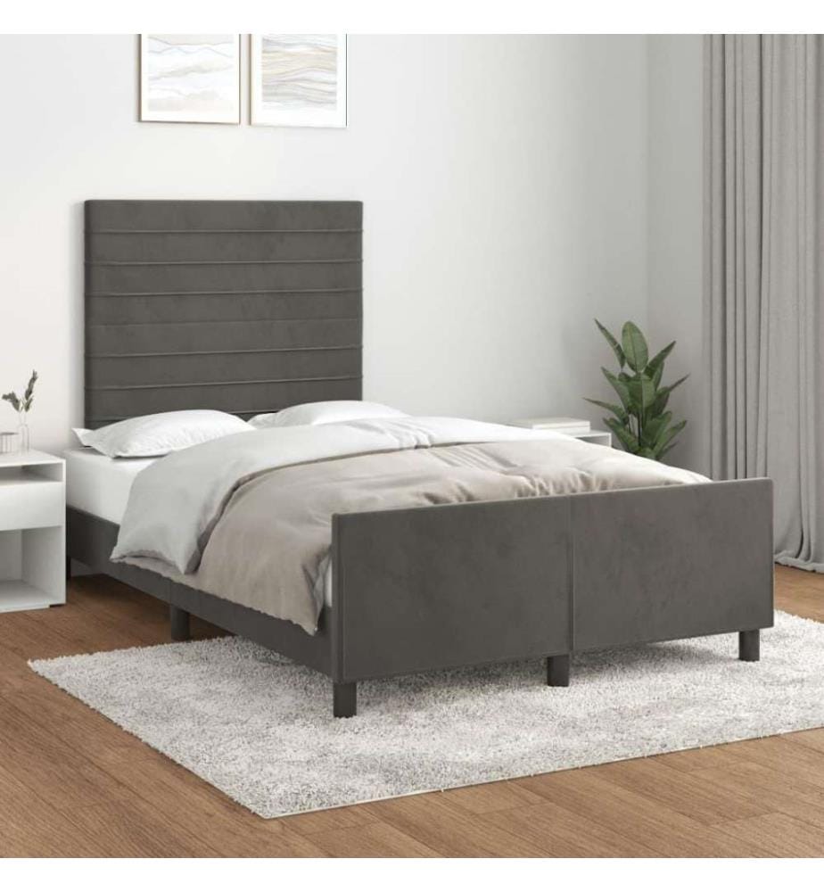Bettgestell mit Kopfteil Dunkelgrau 120x200 cm Samt