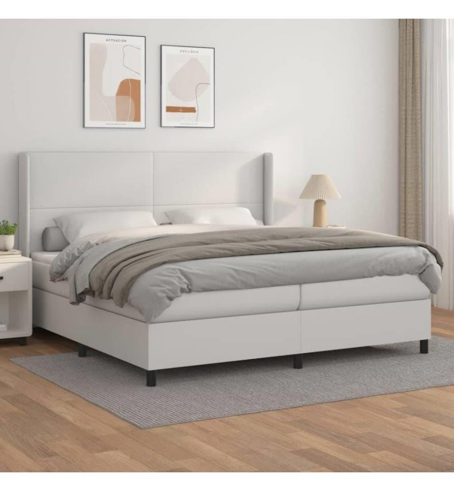 Boxspringbett mit Matratze Weiss 200x200 cm Kunstleder