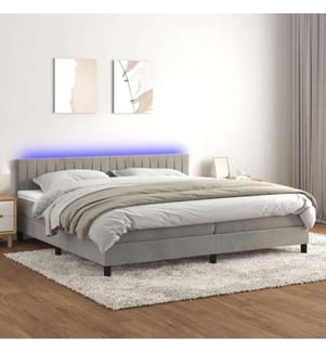Boxspringbett mit Matratze & LED Hellgrau 200x200 cm Samt