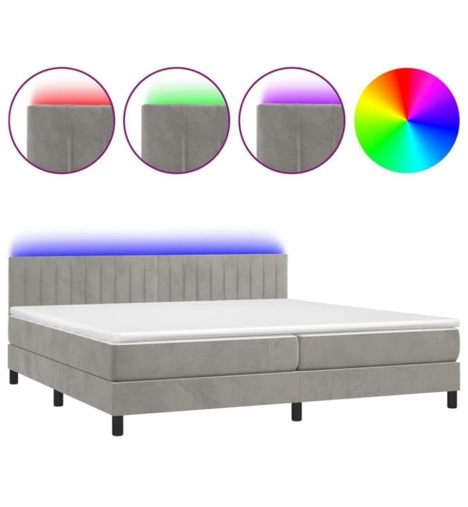 Boxspringbett mit Matratze & LED Hellgrau 200x200 cm Samt
