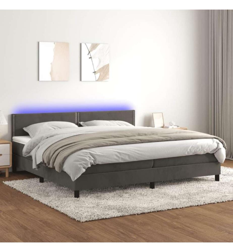 Boxspringbett mit Matratze & LED Dunkelgrau 200x200 cm Samt