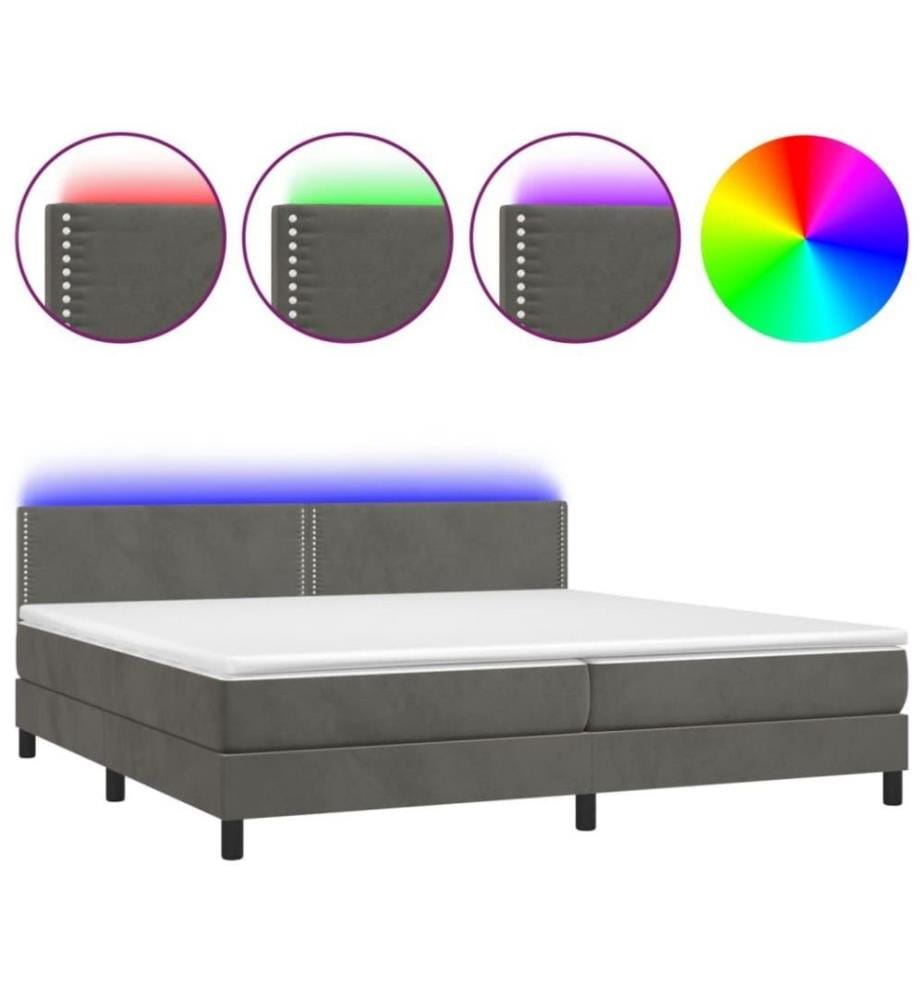 Boxspringbett mit Matratze & LED Dunkelgrau 200x200 cm Samt