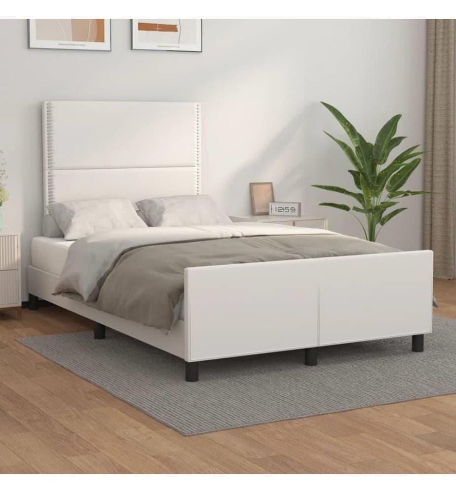 Bettgestell mit Kopfteil Weiss 120x200 cm Kunstleder